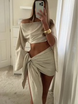 Cotton Linen Crop Top 2 Piece Set