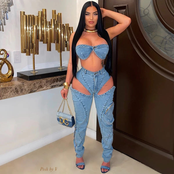 Denim Pants Set