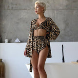 Leopard Print Pajamas Three-piece Set
