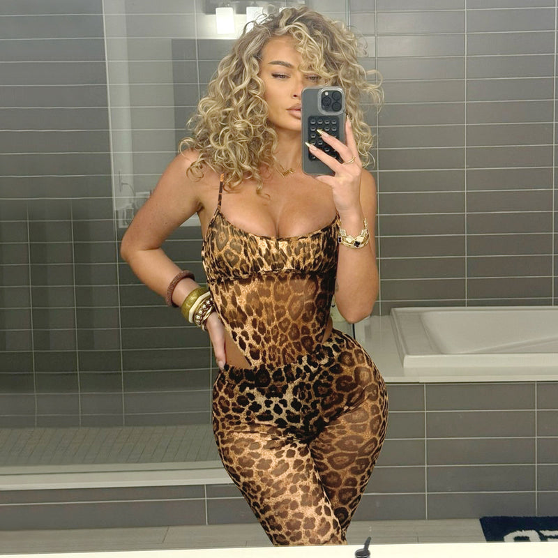 Leopard Mesh Two-Piece Set