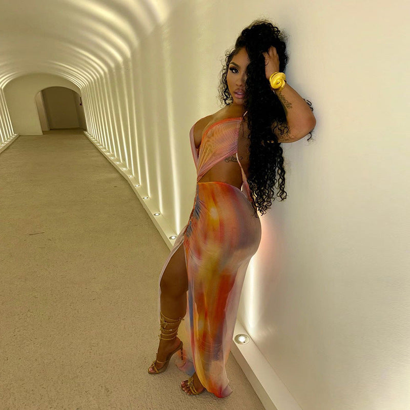 Halter Backless Mesh Dress
