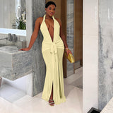 Halter V-neck Split Dress
