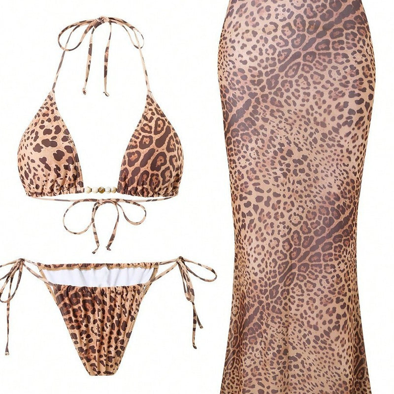 Leopard Three-piece Swim Set