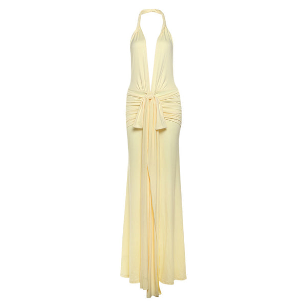 Halter V-neck Split Dress