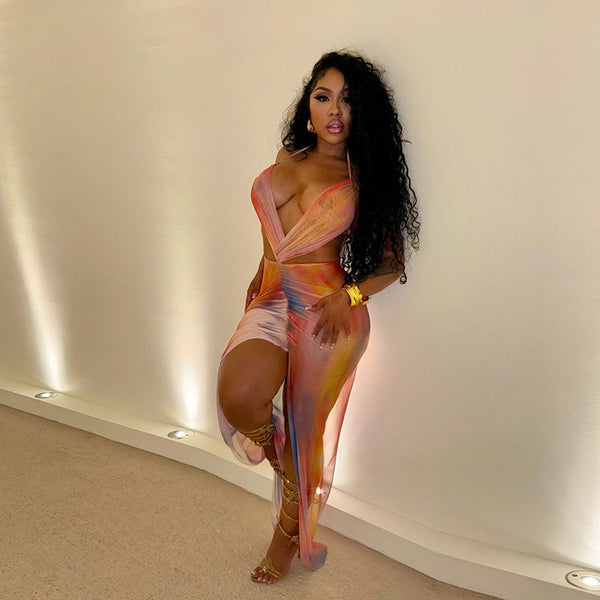 Halter Backless Mesh Dress