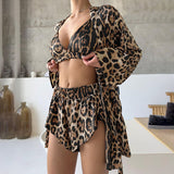 Leopard Print Pajamas Three-piece Set