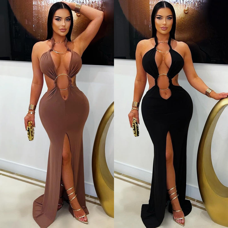 Halter Fishtail Slit Dress